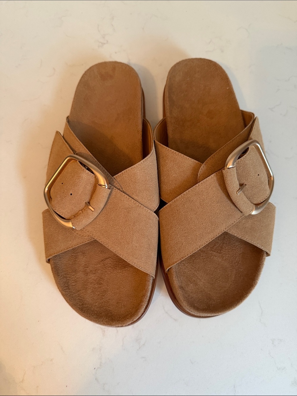 Women's Suede Crossover Slide Sandals - Tan